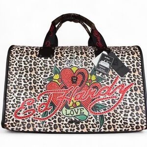 Ed Hardy Cheetah Print Weekender Duffle Travel Bag